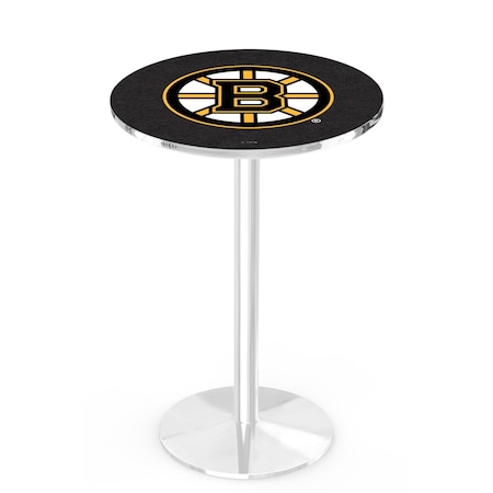 Holland Bar Stool Co 36" Chrome Boston Bruins Pub Table, 36" dia. Top L214C3636BosBru