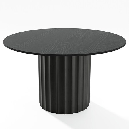 Homeroots 52" Black Solid Wood Pedestal Base Round Top Dining Table 721038
