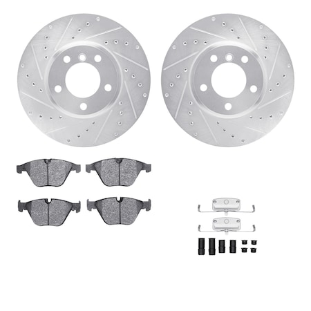 Dynamic Friction Co DFC Rotors-Drilled & Slotted-Silver w/ EURO 5000 Ceramic Brake Pads Incl Hdw 7612-31058