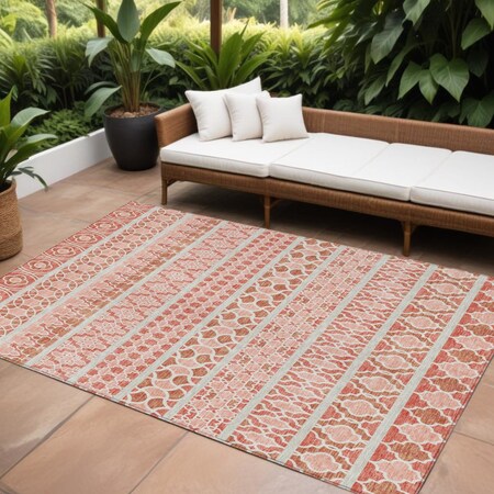 Homeroots 9' X 12' Salmon Beige And Copper Quatrefoil Washable Indoor Outdoor Area Rug 583250