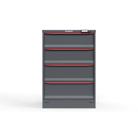 Strong Hold 4 drawer cabinet - (2x 8ft, 2x 9ft) - Red accents - E-Lock w/ Tracking S3044-PPTAS-0401DS