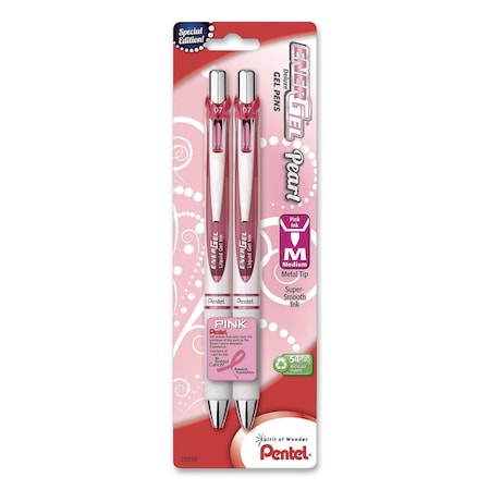 Pentel EnerGel Pearl Deluxe Pink Special Edition Liquid Gel Pen, Retractable, Medium 0.7 mm, Pink Ink, 2PK BL77WBP2PP