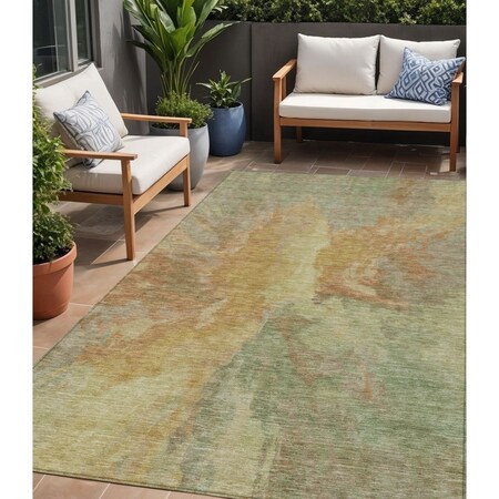 Homeroots 5' X 8' Artichoke Green And Gold Abstract Washable Indoor Outdoor Area Rug 615585