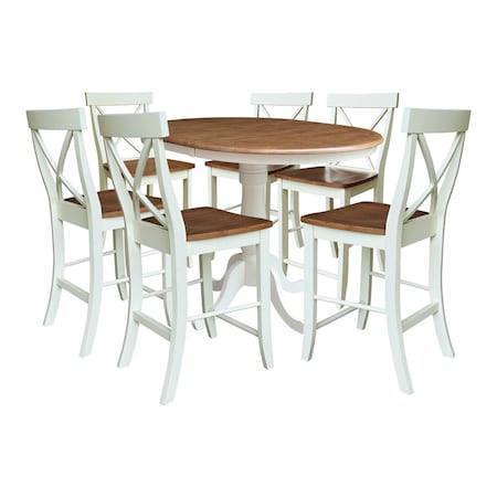 Whitewood Industries Rectangular Fixed Top Extension Pedestal Dining Table W/ 6 Counter Height Stools, 36 in W, 48 in H K79-36RXT-6B-S6132-6