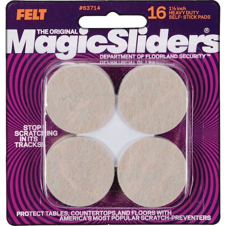 Magic Sliders 1-1/2'' Round Oatmeal Self-Adhesive Heavy-Duty Furniture Pad, 16PK 63714