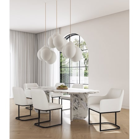 Manhattan Comfort Modern Serena Dining Set Upholstered in Leatherette with Steel Legs in Cream, 6PK 6-DC056-CR