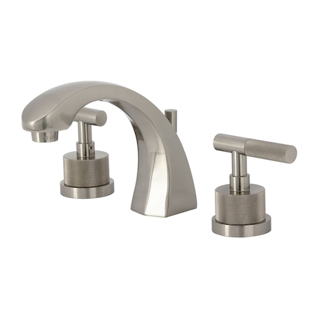 Kingston Brass Widespread Bathroom Faucet with Knurled Handle and Brass Pop-Up, Brushed Nickel KS4988KNL