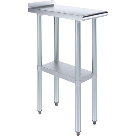 Amgood 24 in. x 12 in. Stainless Steel Work Table, Narrow Filler Table with 1.5 in. Backsplash for AMG WT-2412-BS-Z