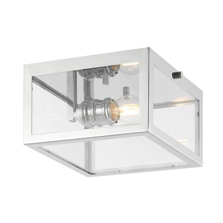 Jonathan Y Grayson 8" 1-Light Farmhouse Industrial Square Iron/Glass Case LED Flush Mount, Chrome JYL9553B