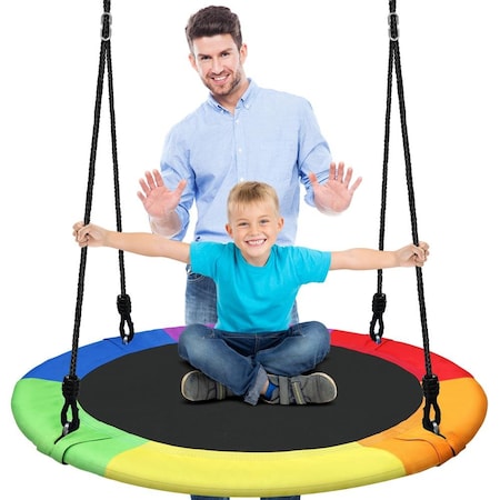 Serenelife Saucer Swing with Tree Hang Kit, 40 in Outdoor Tree Swing, 2 Adjustable Hanging Rope Straps and SLSWNG100RB