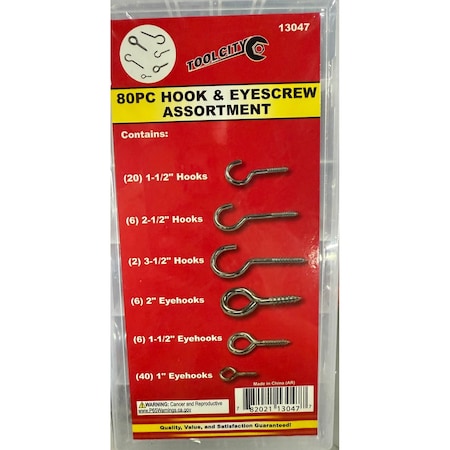 Tool City 80 PIECE HOOK AND EYESCREW ASSORTMENT 13047