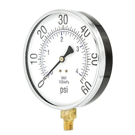 Zoro Select Pressure Gauge, 1/4 in NPT, Bottom Location 101D-454D