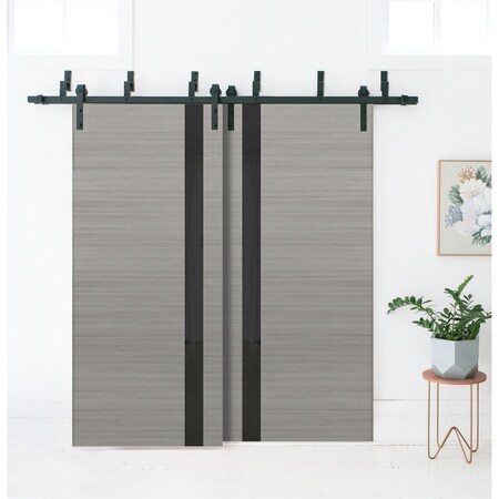 Sartodoors Sliding Closet Barn Bypass Doors, Planum 0040 Grey Oak with Black Glass, Sturdy 6.6ft Rails Hardwar PLANUM0040BBB-SS-36