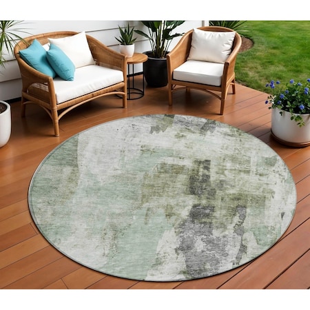 Homeroots 8' Mint Green Ivory And Gray Round Abstract Washable Indoor Outdoor Area Rug 603145