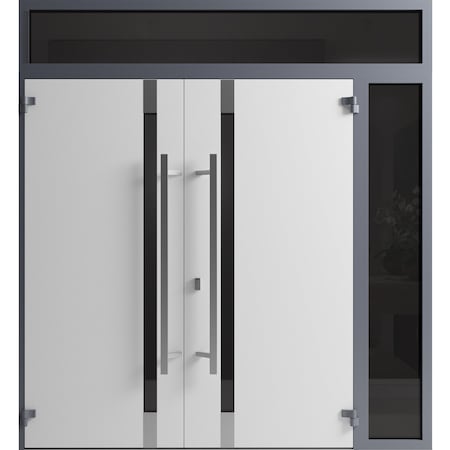 Vdomdoors Front Exterior Prehung Aluminum Double Doors Ronex1011 Grey Mirrored Clear Glass 1 Sidelight and RONEX1011DEXD-GRE-W72+16xH80+16-LH-O