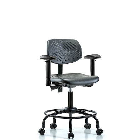 Blue Ridge Ergonomics Desk Chair Desk Chair, Poly, RT Tilt AA Casters, Adjustable Arms, 19" to 23" Height, Black; Blue BR-PDHCH-RT-T1-A1-RC