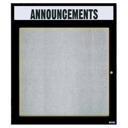 Aarco Illuminated Outdoor Enclosed Bulletin Board w/ Al Frame Header, Powder Coated Black, 36''Hx30''W ODCC3630RHIBK