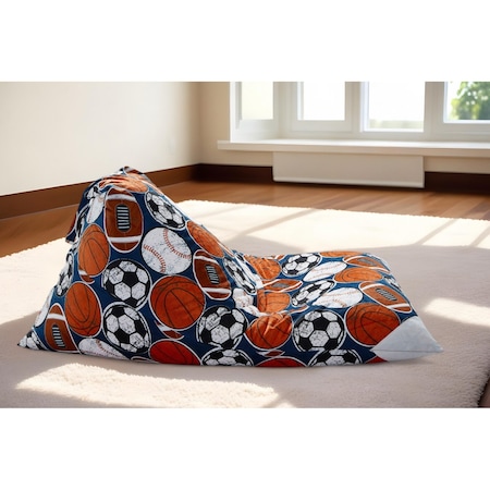 Homeroots 35" Blue and White Microfiber Sports Pouf Cover 546266