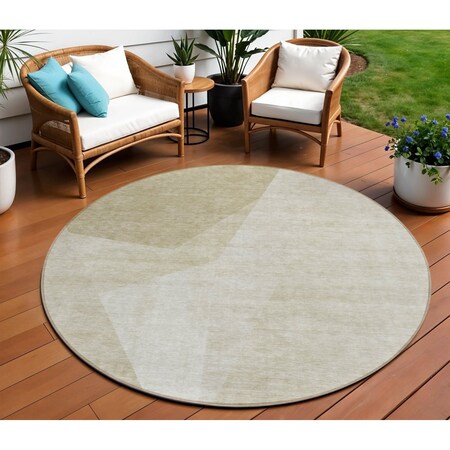 Homeroots 8' Beige Khaki And Taupe Round Abstract Washable Indoor Outdoor Area Rug 582880
