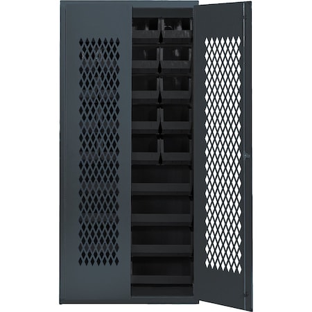 Quantum Storage Systems SPECIALTY CABINET W/28 BLACK BINS MESH-240250BK