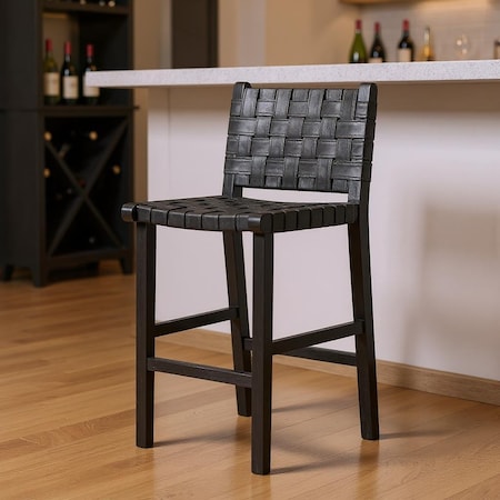 Homeroots 30" Gray and Black Faux Leather and Solid Wood Bar Height Bar Chair 632474