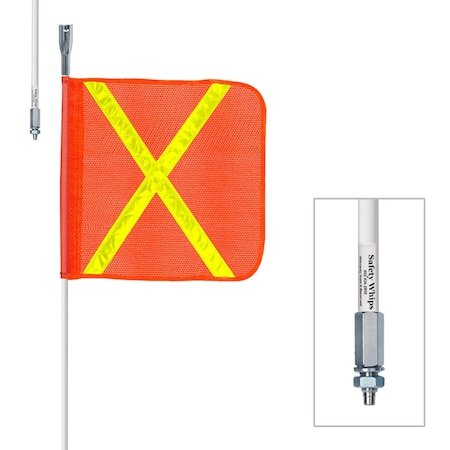 Safetywhips Warning Whip Heavy Duty Whip with Flag, White Whip, Orange Flag, Yellow Reflective X, 36 Length W03-SXY