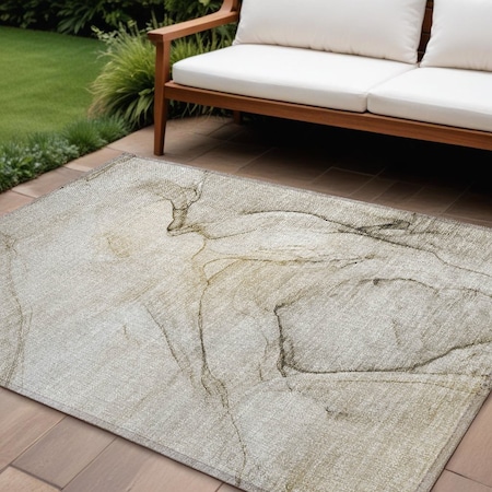 Homeroots 8' X 10' Beige and Gray Abstract Washable Non Skid Indoor Outdoor Area Rug 559349
