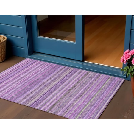 Homeroots 3' X 5' Purple Eggplant And Lilac Striped Washable Indoor Outdoor Area Rug 577793