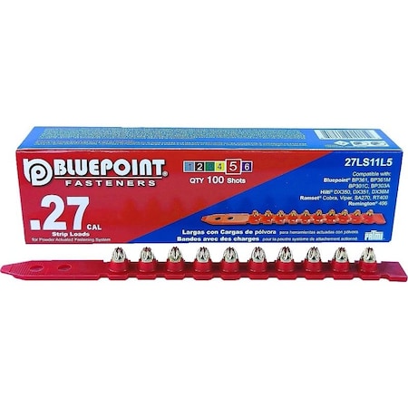 Blue Point Fastening Low Velocity Load, 0.27 Caliber, Power Level: #5, Red Code, 6.8 mm Dia, 11 mm L 27LS11L5P