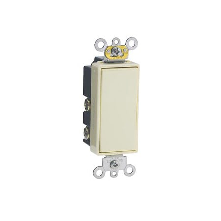Leviton Decora Plus Rocker Dbl-Throw Ctr-OFF Momentary Contact Sgl-Pole AC Quiet Switch, 15A, 120/277V, Ivory 5685-2I