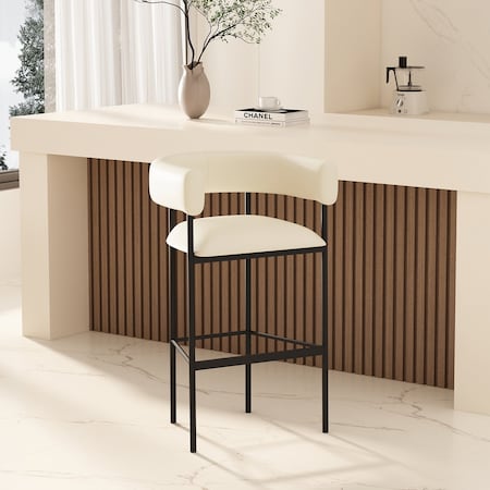 Manhattan Comfort Onda Metal Upholstered Vegan Leather Barstool in Ivory BS1638-1