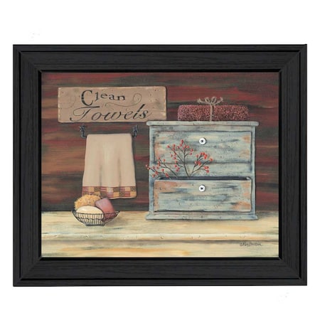 Homeroots Clean Towels 1 Black Framed Print Bathroom Wall Art 404703