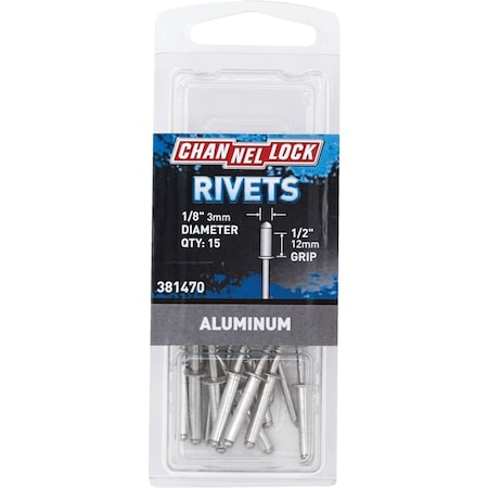 Channellock 1/8''Dia.x1/2'' Grip Aluminum POP Rivet, 15PK 381470