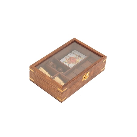 Homeroots 5.25" X 8" X 2.5" Wooden Game Set With Brass Goblet 364349