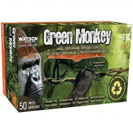 Watson Gloves Green Monkey, Disposable Gloves, 6 mil Palm, Nitrile, Powder-Free, 50 PK, Orange, 2XL 5557PF-XXL