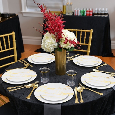 Smarty Had A Party 7.5" White w/Gold Marble Stroke Round Disposable Plastic Appetizer/Salad Plates (120 Plates), 120PK 907WH-CASE