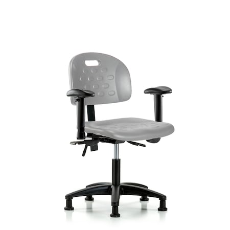 Blue Ridge Ergonomics Poly Chair - Desk Height with Seat Tilt, Adjustable Arms, & Stationary Glides in Gray Poly HPDHCH-RG-T1-A1-RG-GRY