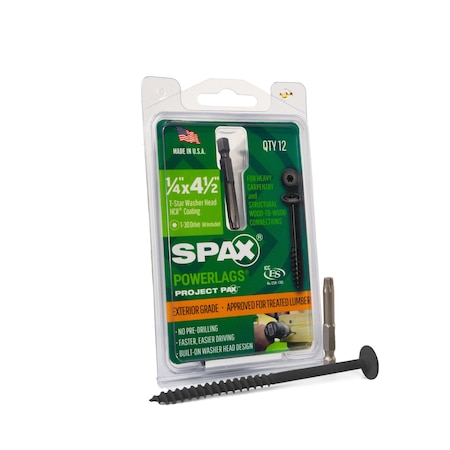 Spax 1/4 in x 4-1/2 in Exterior Structural Wood Lag Screws Powerlags Washer Head T-Star, 12PK 45818207015543