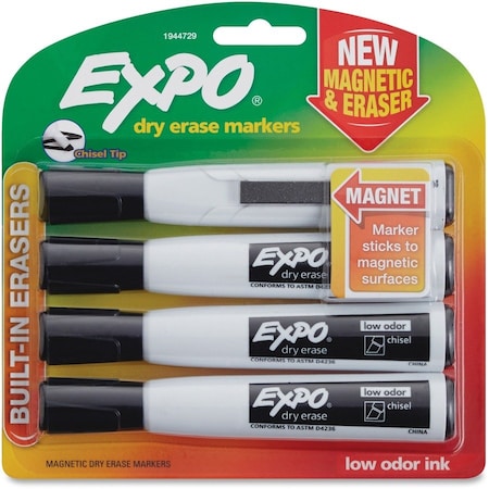 Expo Magnetic Dry Erase Markers with Eraser, Chisel Tip, Black, 12PK 1944729