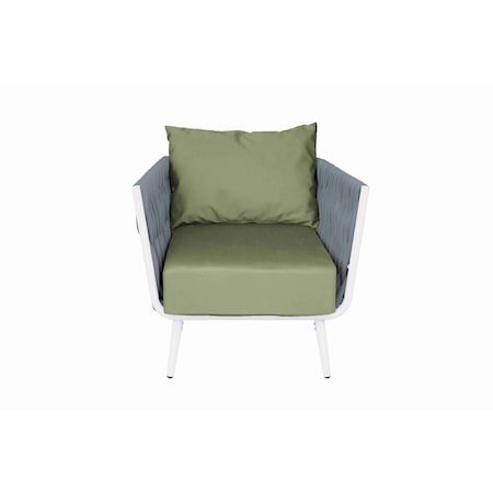 Bfm Seating Cayman Armchair - Medium Gray flat rope, White powder coat aluminum, ganging bracket PHPAGRWH-5487