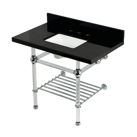 Kingston Brass 36-Inch Black Granite Console Sink with Acrylic Legs and Shelf, 8-Inch, 3-Hole KVPK3630KASQB1
