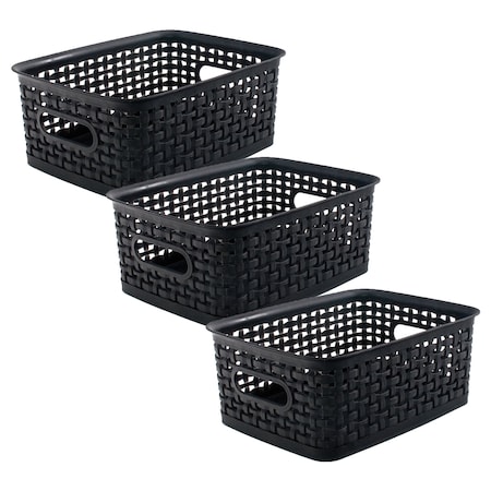 Thinkspace Plastic Weave Bin, Small, Black, 3PK 36000