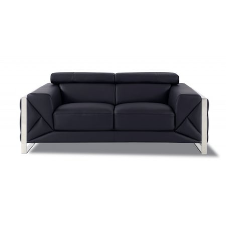 Homeroots 75in Black And Silver Italian Leather Loveseat 477560