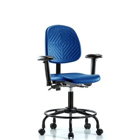 Blue Ridge Ergonomics Poly Chair, Round Tube Base, Desk, Med Back, Arms, Casters, Blue BR-PDHCH-MB-RT-T0-A1-RC-BLU