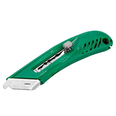 Pacific Handy Cutter Safety Knife, 3 Fixed Blade Depths, 5 3/4 in L, Safety Point, Steel Blade, Green Plastic Handle S4R