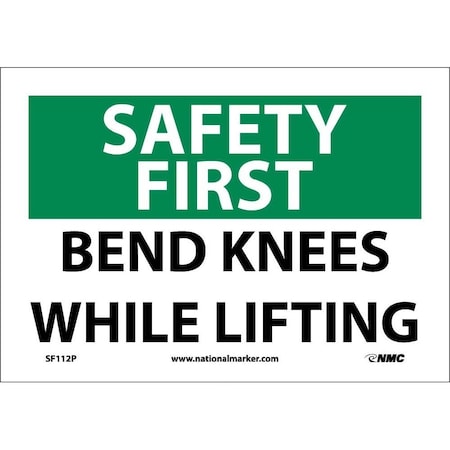 Nmc Safety First Bend Knees While Lifting Sign, SF112P SF112P