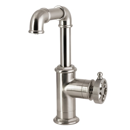 Kingston Brass One-Handle Single-Hole Bathroom Faucet with Knurled Handle and Push Pop-Up Drain, Brushed Nickel LS6008RKZ