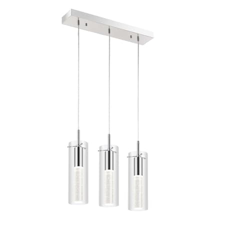 Jonathan Y Mium 21.63" 3-Light Modern Style Iron/Crystal/Glass Integrated LED Linear Pendant, Chrome JYL1705A