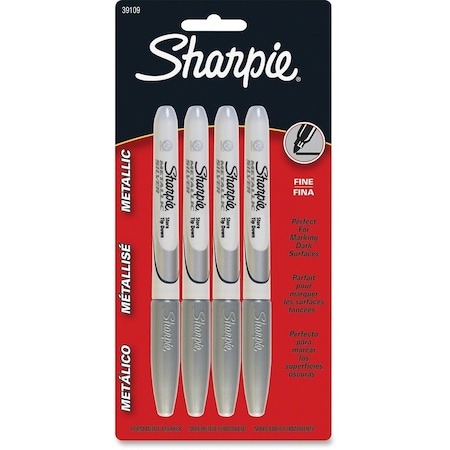 Sharpie Metallic Fine Point Permanent Markers, Bullet Tip, Silver, PK4 39109PP