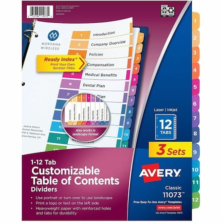 Avery Ready Index 12 Tab Binder Dividers, PK3 11073